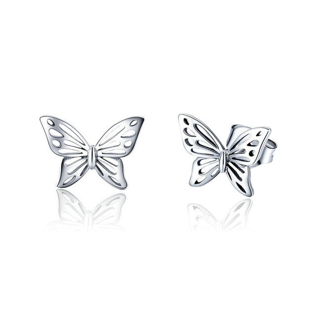 BAMOER High Quality 925 Sterling Silver Simple Dancing Butterfly Stud Earrings for Women Party Jewelry Girlfriend Gift BSE056