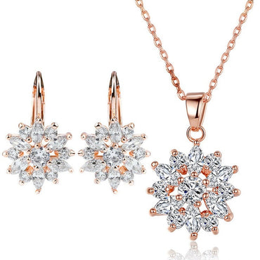 BAMOER Luxury Gold Color Flower Bridal Jewelry Sets & More For Women Wedding with Colorful Cubic Zircon Engagement Jewelry