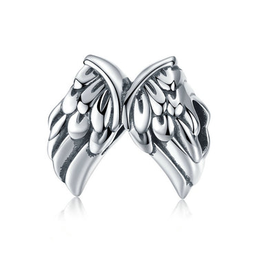 BAMOER Authentic 925 Sterling Silver Vintage Angel Wings Feathers Beads Charms fit Women Bracelets Bangles Jewelry SCC1091
