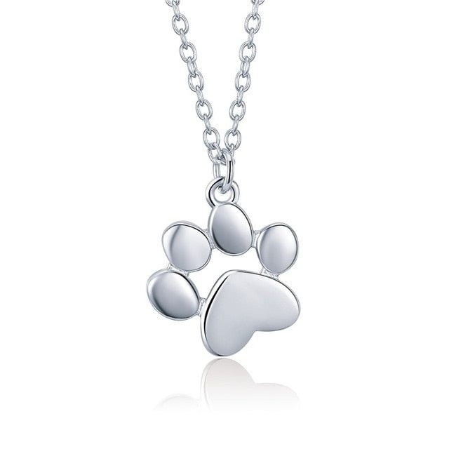 BAMOER HOT SALE Silver & Gold Color Cute Animal Footprints Dog Cat Footprints Paw Necklaces Pendants Women Silver Jewelry SCN275