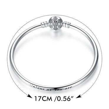 BAMOER Authentic 925 Sterling Silver Engrave Snowflake Clasp Unique as you are Snake Chain Bracelet & Bangle DIY Jewelry PAS915
