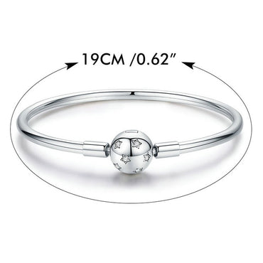 BAMOER Silver Star Bangle Sterling Silver 925 Round Clip Charm Clear CZ Smooth Bracelet 3mm Fit Brand DIY Jewelry SCB144