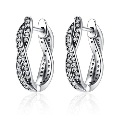 BAMOER Authentic 925 Sterling Silver Twist Of Fate Hoop  Earrings Clear CZ for Women Wedding Trendy Jewelry PAS465
