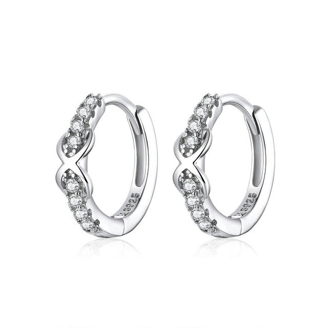 BAMOER Authentic 925 Sterling Silver Twist Of Fate Hoop  Earrings Clear CZ for Women Wedding Trendy Jewelry PAS465