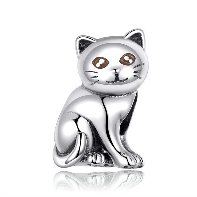 bamoer Cute Baby Cat Metal Beads Charm for Women European Luxury Bracelet 925 Sterling Silver Fashion Jewelry SCC1305