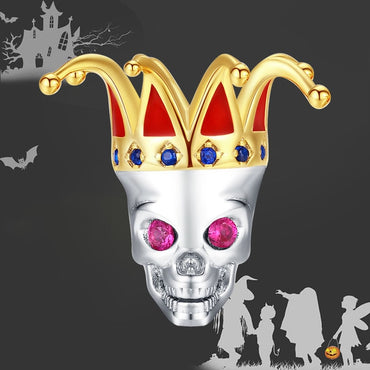 bamoer Genuine 925 Sterling Silver Halloween Skull Man CZ Charm for Original Luxury Brand Female DIY Jewelry Make SCC1617