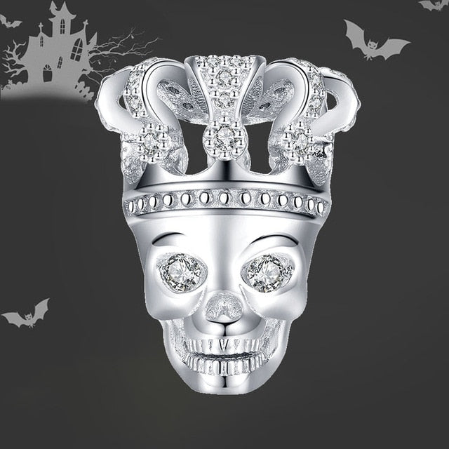 bamoer Genuine 925 Sterling Silver Halloween Skull Man CZ Charm for Original Luxury Brand Female DIY Jewelry Make SCC1617