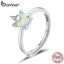 bamoer 925 Sterling Silver Rings  for Women Shining Opal Unicorn Adjustale Finger Ring Couple Wedding Statement Jewelry SCR684