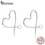 bamoer 925 Sterling Silver Shell Pearl Heart Ear Hoops Earrings for Women Minimalist Simple Fine Elegant Weddings SCE964