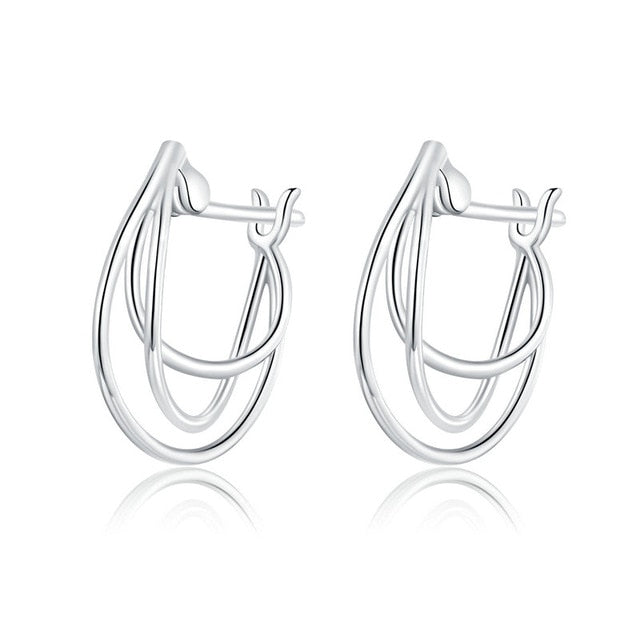 bamoer 925 Sterling Silver Intertwined Lines French Hoop Earrings for Women Wedding Minimalist Simple Boucle Oreille BSE443