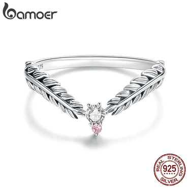 bamoer V Shape Vines Finger Rings for Women 925 Sterling Silver Retro Engagement Wedding Jewelry Fashion Accessories BSR150