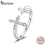 bamoer Genuine 925 Sterling Silver Shine Cross Finger Rings for Women Band Engagement Statement Wedding Jewelry Anel SCR680