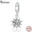 bamoer 925 Sterling Silver Crystal Snowflake silver Charm for Original Bracelet Women DIY Beads Jewelry Making SCC1649