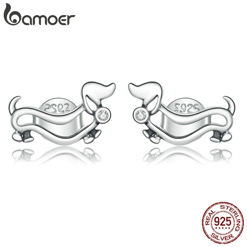 bamoer Authentic 925 Sterling Silver Cute Puppy Stud Earrings for Women Plated platinum Silver women silver Jewelry SCE952