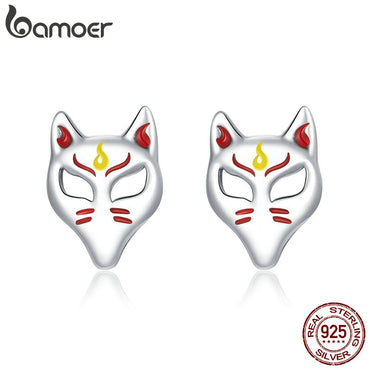 bamoer Genuine 925 Sterling Silver Fox Mask Light Stud Earrings for Women Fine Jewelry 2020 New Bijoux Women Jewelry SCE958