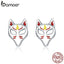bamoer Genuine 925 Sterling Silver Fox Mask Light Stud Earrings for Women Fine Jewelry 2020 New Bijoux Women Jewelry SCE958