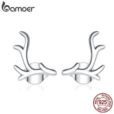 bamoer Genuine 925 Sterling Silver Simple Antlers Stud Earrings for Women silver Fine Jewelry 2020 New Bijoux Earring SCE963