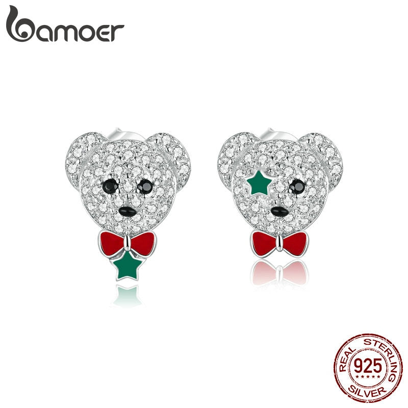 bamoer Genuine 925 Sterling Silver Cute Bears Stud Earrings for Women Original Design Fine Jewelry Bijoux Brincos BSE437