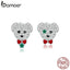 bamoer Genuine 925 Sterling Silver Cute Bears Stud Earrings for Women Original Design Fine Jewelry Bijoux Brincos BSE437