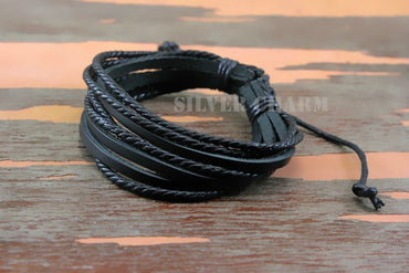 HOT Leather Bracelets & Bangles for Men and Women Black and Brown Braided Rope Fashion Man Jewelry 2pcs PI0246