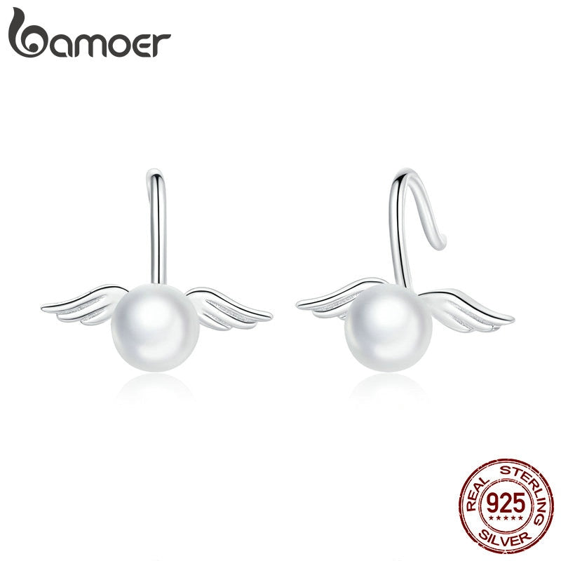 bamoer Geometry Stud Angel Wings Ears Earrings for Women 925 Sterling Silver Ear Pins Jewelry 2020  New Design Brincos SCE951