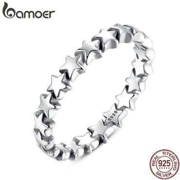 BAMOER 2020 HOT SALE Silver 925 Star Ring For Women Wedding 100% 925 Sterling Silver Stackable Finger Ring Jewelry PA7151