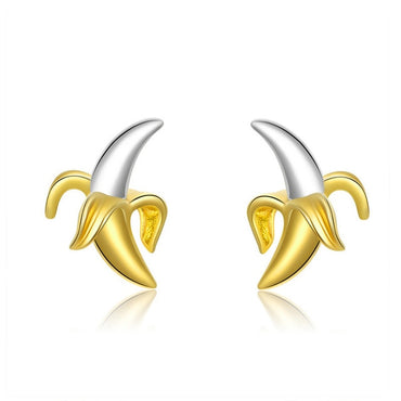 bamoer Fruit Banana Stud Earrings for Women Funny Design 925 Sterling Silver Korean Gold Color Fashion Jewelry Ear Pins SCE731