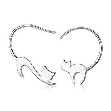 BAMOER Animal Collection 925 Sterling Silver Cute Napping Little Cat Drop Earrings for Women Sterling Silver Jewelry Gift SCE073