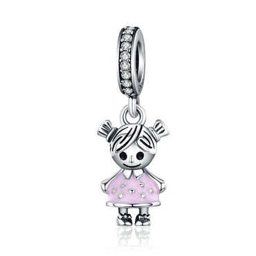 bamoer New 100% 925 Sterling Silver Couple Little Girl & Boy Pendant Charm fit Girls Charm Bracelet DIY Jewelry SCC544