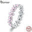 bamoer S925 Sterling Silver Pink Wreath CZ Finger Rings for Women Engagement Wedding Finger Ring Statement Jewelry SCR681