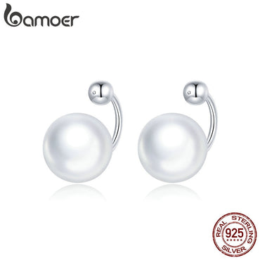 bamoer Authentic 925 Sterling Silver Simple Shell Beads Earrings Stud Earrings for Women Silver women silver Jewelry BSE438