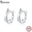 bamoer Genuine 925 Sterling Silver CZ Stone Leather Texture stud Earrings for Women Girl  Anti-allergy Jewelry Earring BSE440