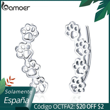 BAMOER Hot Sale 925 Sterling Silver Paw Trail Cat And Dog Footprints Stud Earrings for Women Sterling Silver Jewelry SCE430