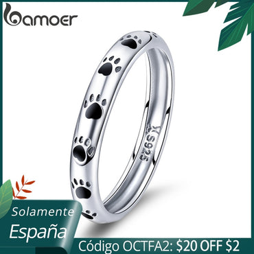 BAMOER 925 Sterling Silver Stackable Dog Cat Footprints Finger Rings for Women Wedding  Ring Jewelry Valentine's Day GIFT SCR445