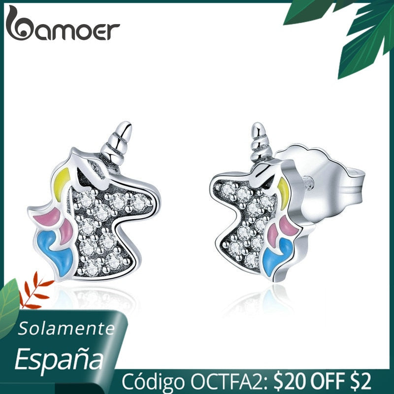 bamoer 925 Sterling Silver Dazzling Licorne Memory Stud Earrings Silver for Women & Girls Sterling-Silver-Jewelry SCE426