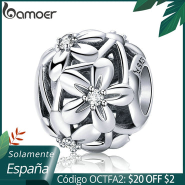 BAMOER 100% 925 Sterling Silver Flourishing Flowers Charm Beads fit Women Charm Bracelets & Necklaces Jewelry Making SCC729