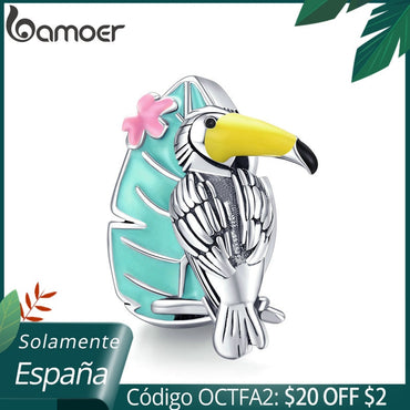 bamoer Summer Holiday Series Vibrant Toucan Charm for Original Bracelet 925 Silver Enamel Bird Charm DIY Jewelry SCC1531