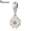 BAMOER Silver Color White BLOOMING DAHLIA PENDANT CHARM Fit Bracelets Necklaces Women Beads & Jewelry Making PA5329