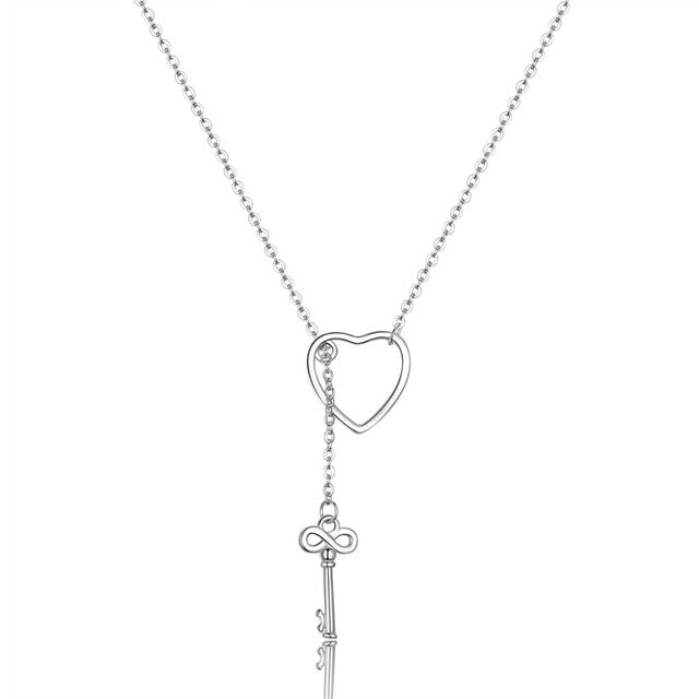 BAMOER 925 Sterling Silver Sweet Key of Heart Lock Link Chain Necklaces & Pendants Women Luxury Sterling Silver Jewelry SCN107