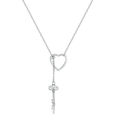 BAMOER 925 Sterling Silver Sweet Key of Heart Lock Link Chain Necklaces & Pendants Women Luxury Sterling Silver Jewelry SCN107