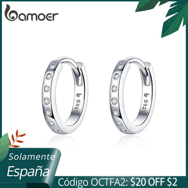 BAMOER Hoop Earrings for Women 925 Sterling Silver Minimalist Simple Circle Earing Real Silver Korean Fashion Jewelry BSE101