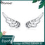 BAMOER Genuine 925 Sterling Silver  Feather Fairy Wings Stud Earrings Silver for Women Fashion Silver Jewelry Christmas SCE343