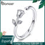 bamoer Thorns and Rose Open Adjustable Finger Rings for Women 3D Flower Ring Band 925 Sterling Silver Jewelry Korean BSR065