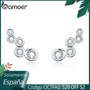 bamoer Shiny Bubble Long Stud Earrings for Women Geometric Simple 925 Sterling Silver Jewelry Statement Engagement Gift  BSE235