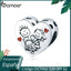 bamoer Authentic 925 Sterling Silver Love Family Heart Metal Beads for Jewelry Making Silver Charm fit Original Bracelet BSC237