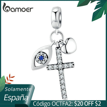 bamoer Multiple Guardian Eye Pendant Charm for Bracelet 925 Sterling Silver Corss Charm Silver 925 Original Jewelry SCC1327
