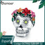 BAMOER Halloween Collection 925 Sterling Silver Flower Skull Charms Colorful Enamel Beads fit Women Bracelets DIY Jewelry SCC888