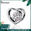 BAMOER Cat Love Heart-shape Charm 925 Sterling Silver Paw Footprints Heart Charms for Bangle Bracelet Fine Jewelry SCC1191