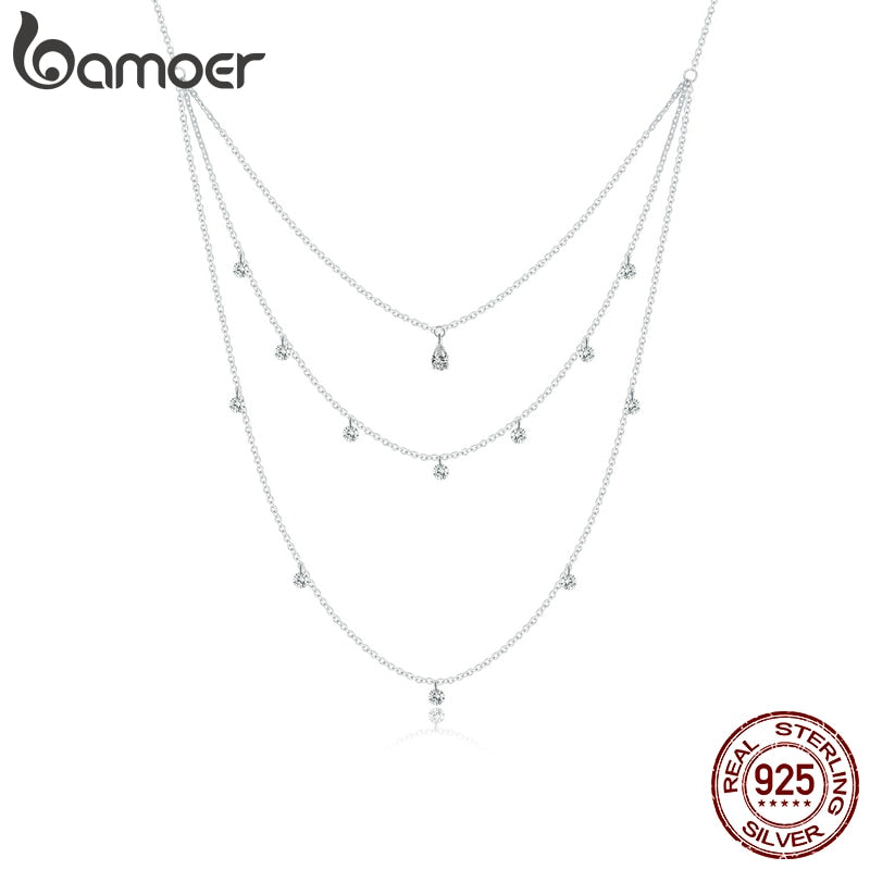bamoer Little Daisy Adjustable Necklace for Women 925 Sterling silver CZ Three Layer Necklace 2020 New Mode necklace GXN429