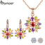 BAMOER Luxury Gold Color Flower Bridal Jewelry Sets & More For Women Wedding with Colorful Cubic Zircon Engagement Jewelry
